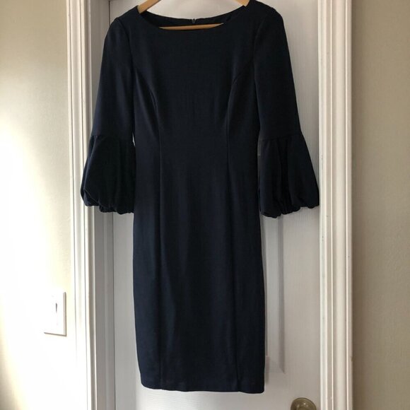 Eliza J Navy Shift Dress with Puff Sleeve Sz 4 - Picture 2 of 6